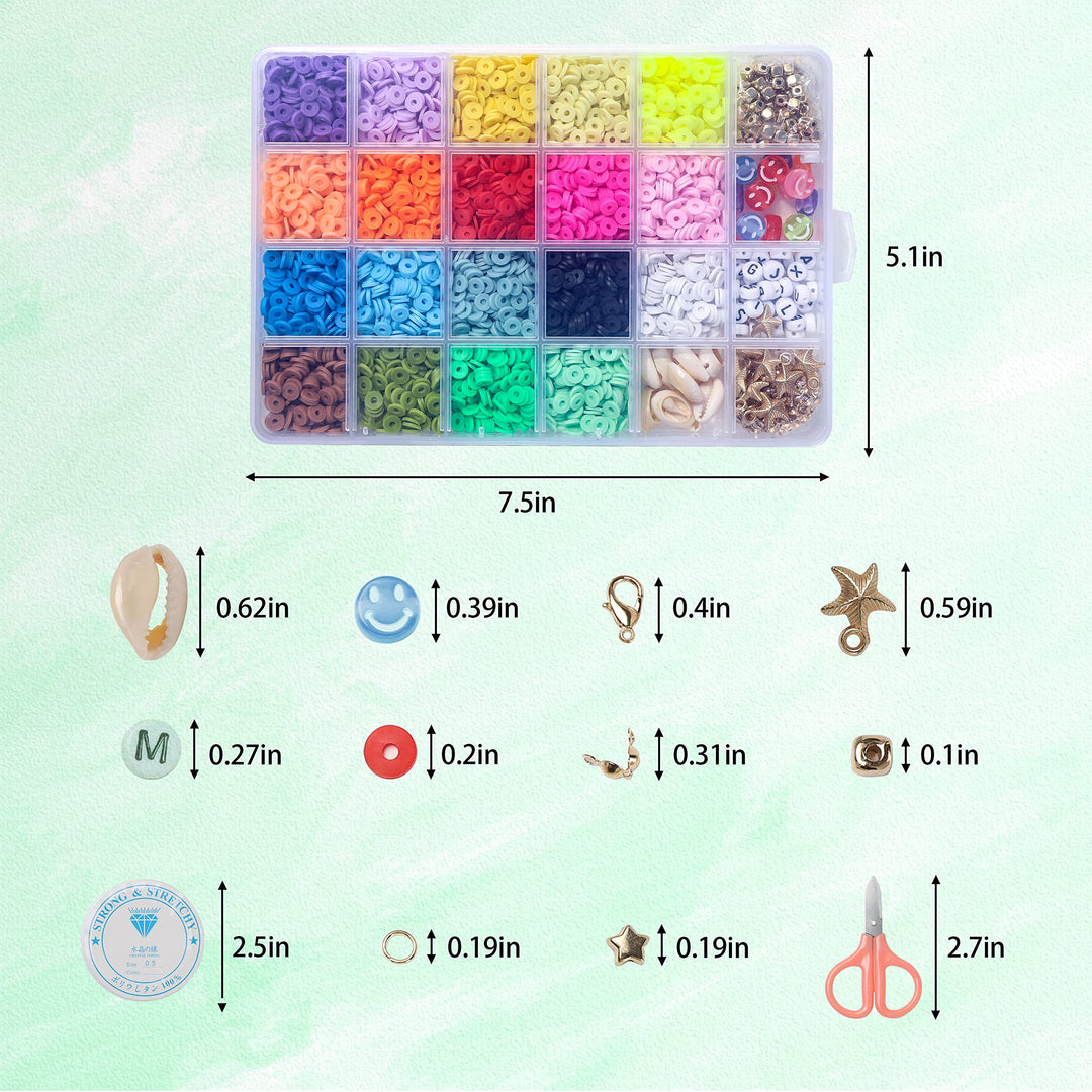 2022 New 4500 PCS Clay Beads for Bracelets Making, Polymer Clay Beads Kit 19 Colors Flat Beads for Jewelry Making DIY Round Disc Letter Beads for Necklace Making Set with Smiley Face Heishi Beads