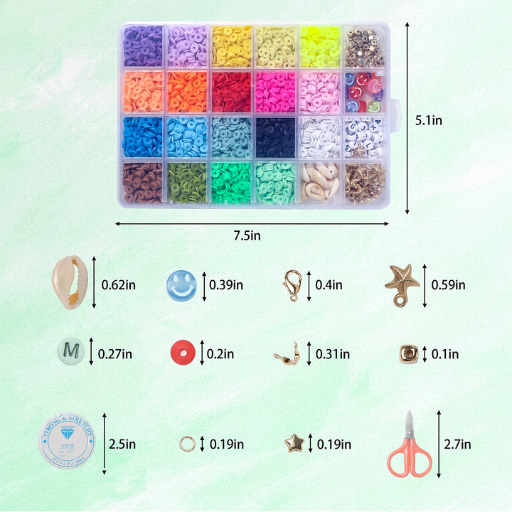 2022 New 4500 PCS Clay Beads for Bracelets Making, Polymer Clay Beads Kit 19 Colors Flat Beads for Jewelry Making DIY Round Disc Letter Beads for Necklace Making Set with Smiley Face Heishi Beads
