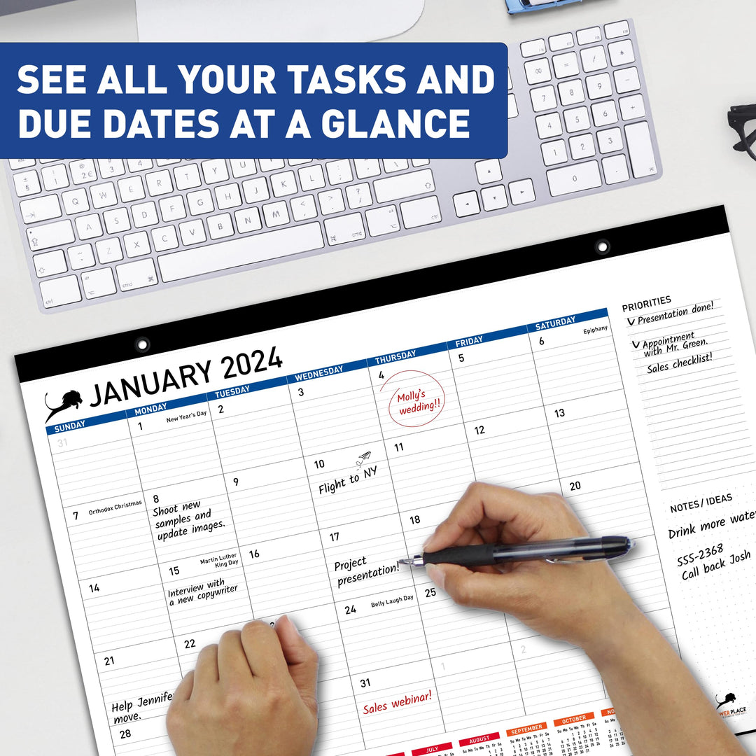 18 Month Desk Calendar 2024-2025 - Large Desktop Calender 17 x 12 - Monthly Planner for Home and Office - School and Teacher Planning Tool