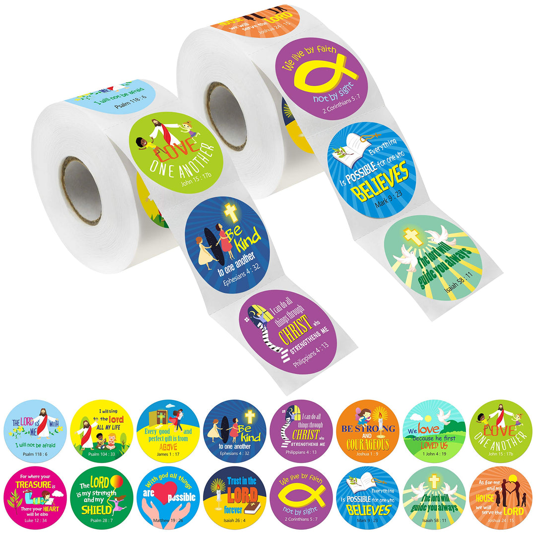1200 Christian Prayer Faith Bible Verse Stickers in 16 Designs with Perforation Line (Each Measures 1.5 in Diameter)