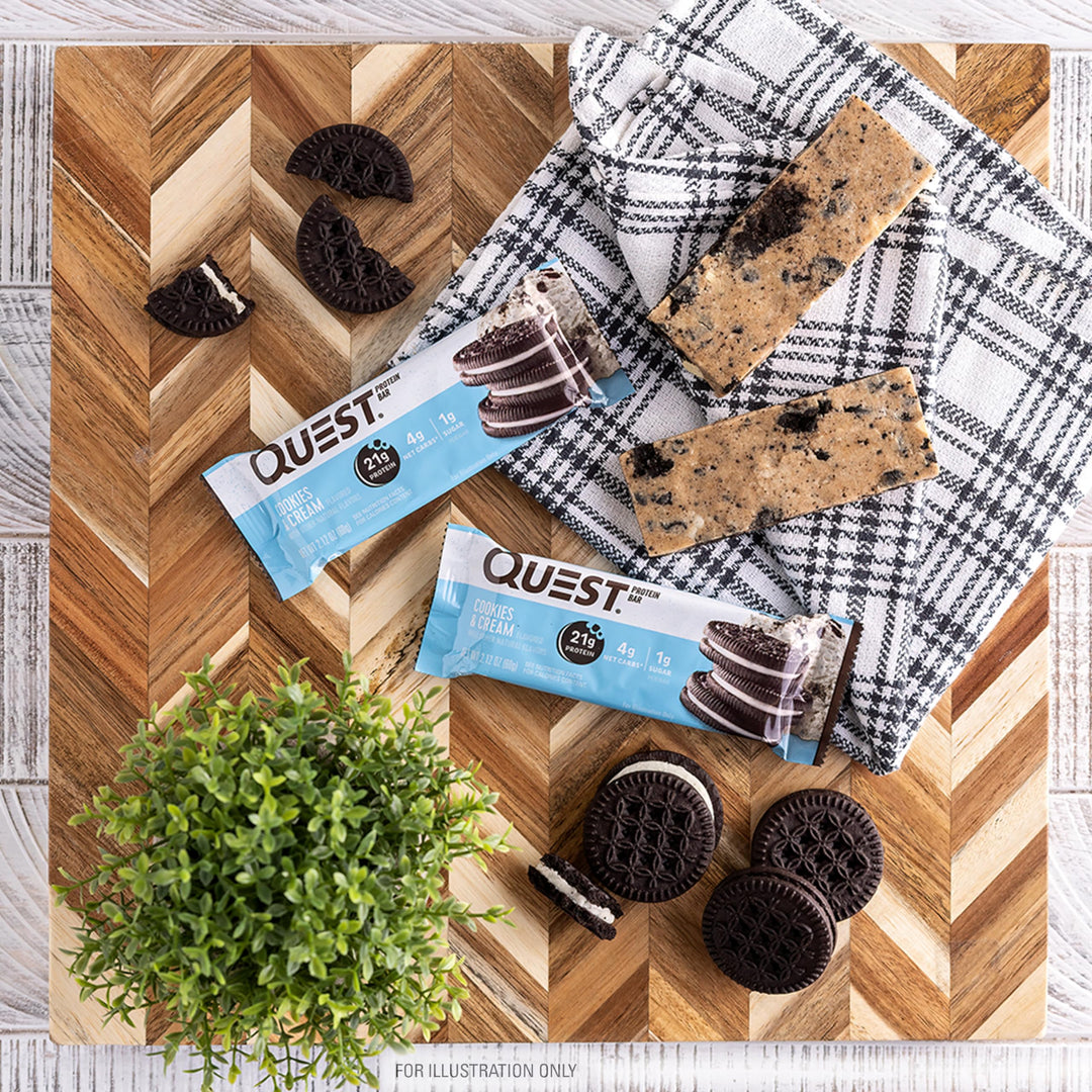 Cookies &amp; Cream Protein Bars, 21g Protein, 1g Sugar, 4g Net Carb, Gluten Free, Keto Friendly, 12 Count