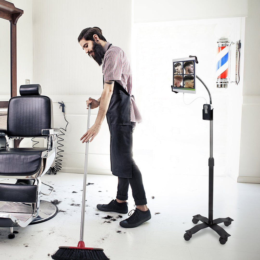 Gooseneck Floor Stand – CTA’s Compact, Adjustable Gooseneck with Swivel Casters for iPad 7th/ 8th/ 9th Gen 10.2”, iPad Air 4, 12.9”, Surface Pro, Zebra &amp; Other 7-13” Tablets (PAD-CGS)