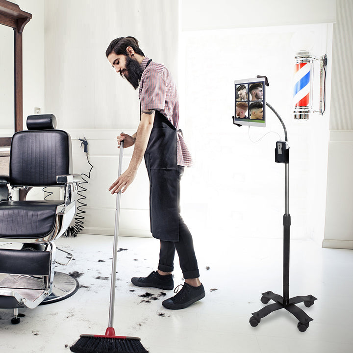 Gooseneck Floor Stand – CTA’s Compact, Adjustable Gooseneck with Swivel Casters for iPad 7th/ 8th/ 9th Gen 10.2”, iPad Air 4, 12.9”, Surface Pro, Zebra &amp; Other 7-13” Tablets (PAD-CGS)