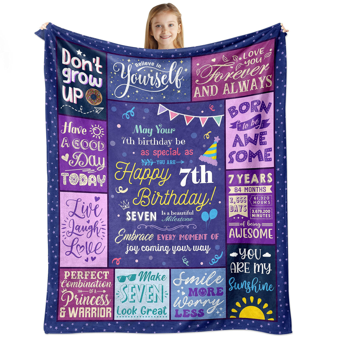 Birthday Gifts for 7 Year Old Girls, 7 Year Old Girl Birthday Gifts, Best Presents for 7 Year Old Girls, 7 Yr Old Gift Ideas, Girl Gifts Age 7, 7th Birthday Decorations for Girls Blanket 60x50 Inch