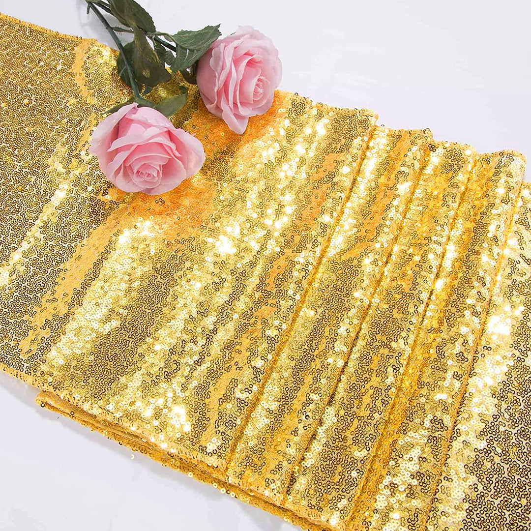Mr.Bee Sparkly Gold Sequin Table Runners 12x72inch Shimmer Table Linen for Wedding Party Anniversary Birthday Cake Table Cloth Linen Decor