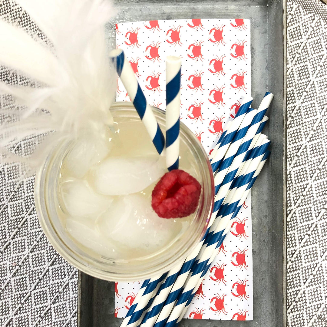 Navy Blue Stripe Paper Straws - 100 Pack