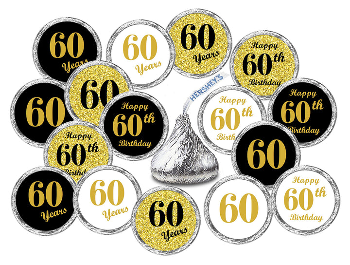 60th Birthday Kisses Stickers, (Set of 324) Chocolate Drops Labels Stickers for 60th Birthday, Hershey&#39;s Kisses Party Favors Decor, 9 Designs (36 Stickers of Each)
