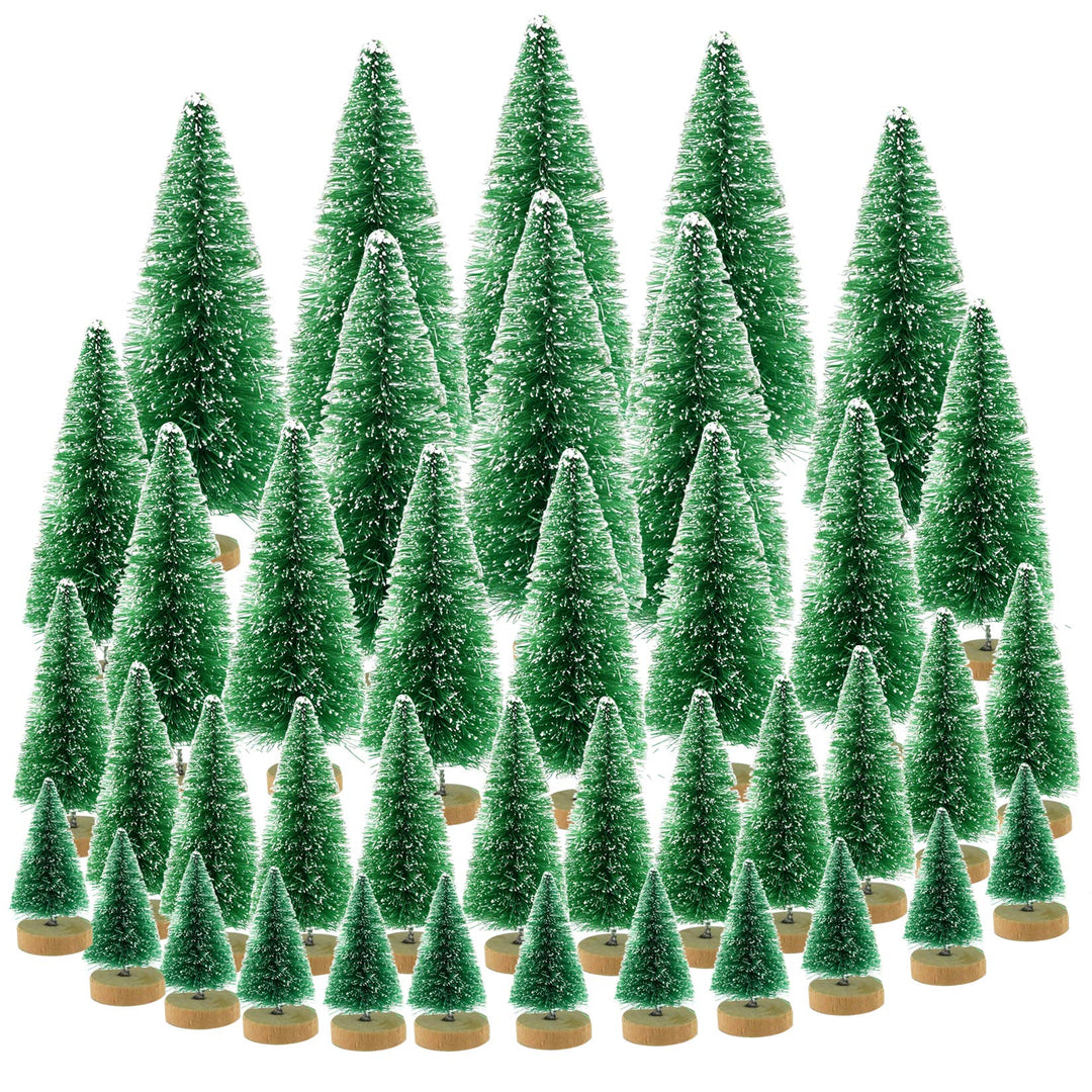 40Pcs Mini Pine Trees with Wooden Base, Green, 4 Sizes, Perfect for DIY Crafts, Christmas Decoration, Winter Ornaments