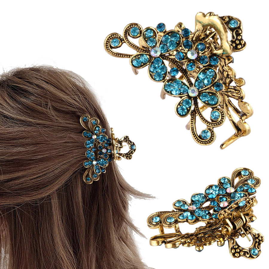 Crownguide Vintage Rhinestone Hair Claw Crystal Jaw Clips,Metal Alloy Fancy Hair Barrette Decorative Flowers Hair Clasps Accessories for Women Thick Hair Red