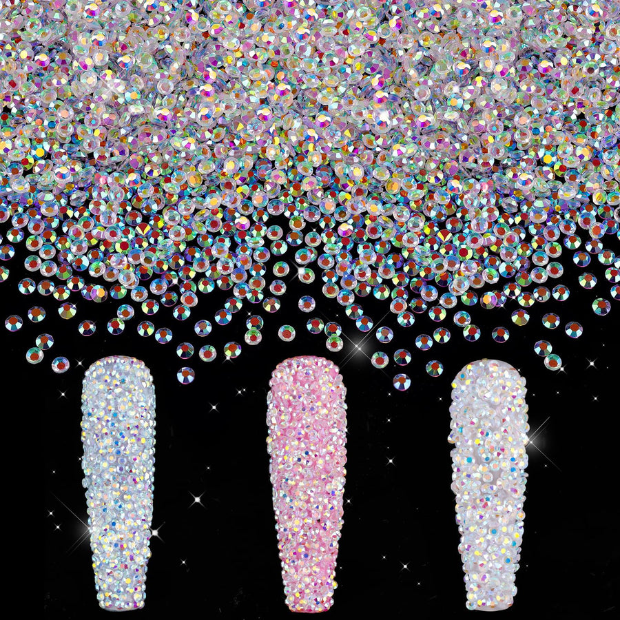 5000PCs 1.2mm Mini AB Glass Crystals for Nail Art Manicure Iridescent Long Lasting Like Swarovski Shine Rhinestone Bead Gem Jewelry Diamond