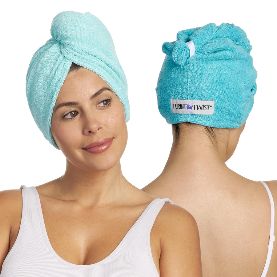2-Pack Microfiber Hair Towel for Beauty, Travel, Gifting - Hair Wrap Turban for Straight, Wavy & Curly Hair - Premium Hair Care - Dark Aqua & Light Aqua