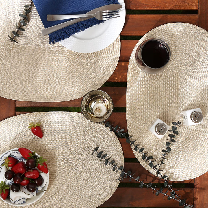 Classic Woven Tabletop Collection, Indoor/Outdoor Placemat Set, Oval, 12x18, Natural, 6 Piece
