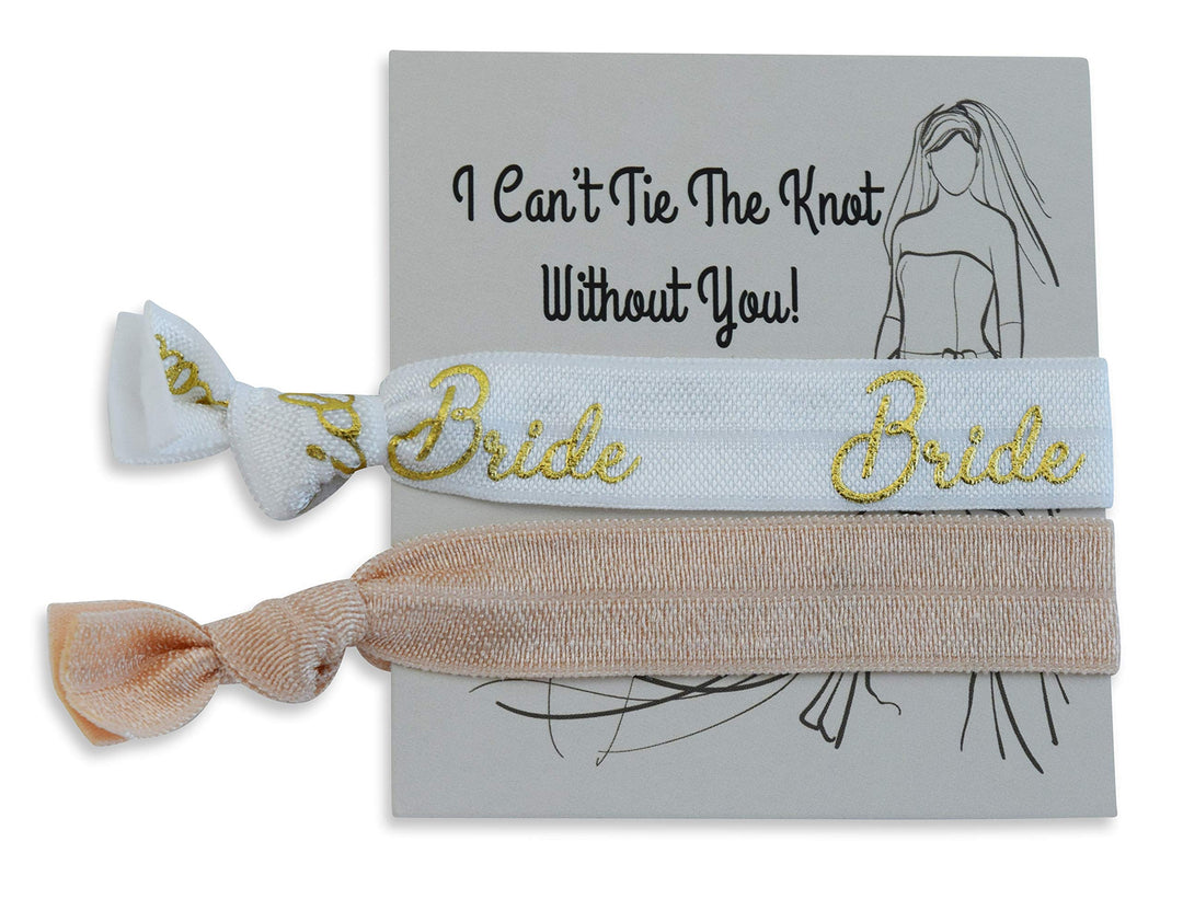 Hair Ties for Bridesmaids Gifts &amp; 2 Sides Proposal Cards to Ask Bridesmaids, Matron &amp; Maid of Honors or Flower Girl | 7 Black &#39;Team Bride&#39; &amp; 1 White &#39;Bride&#39; in Gold Foil Letters &amp; 8 Nude Blank Ties.