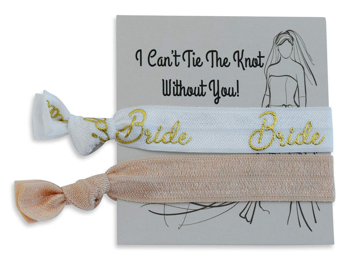 Hair Ties for Bridesmaids Gifts &amp; 2 Sides Proposal Cards to Ask Bridesmaids, Matron &amp; Maid of Honors or Flower Girl | 7 Black &#39;Team Bride&#39; &amp; 1 White &#39;Bride&#39; in Gold Foil Letters &amp; 8 Nude Blank Ties.