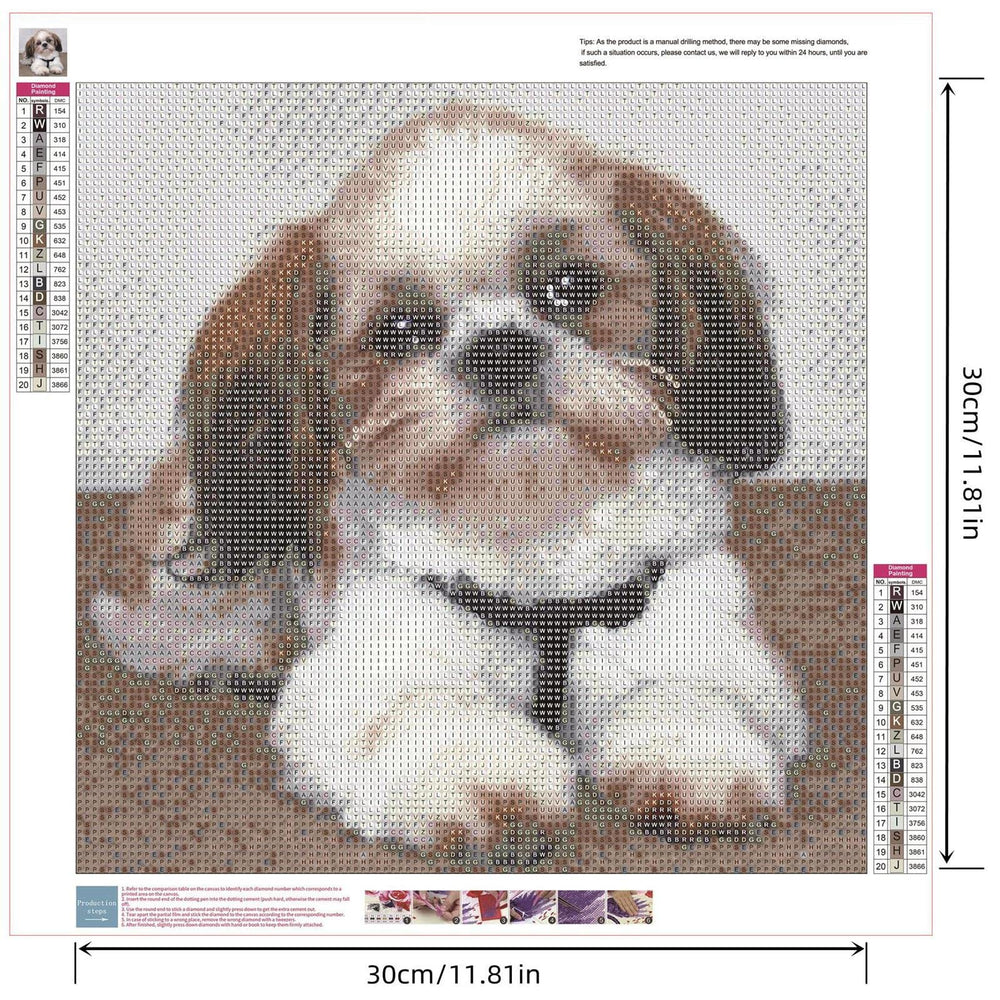 Shih Tzu Dog DIY Handmade Diamond Painting Animals Full Round Cross Stitch Mosaic Diamond Embroidery Wedding Decoration 11.8 x 11.8 Inch