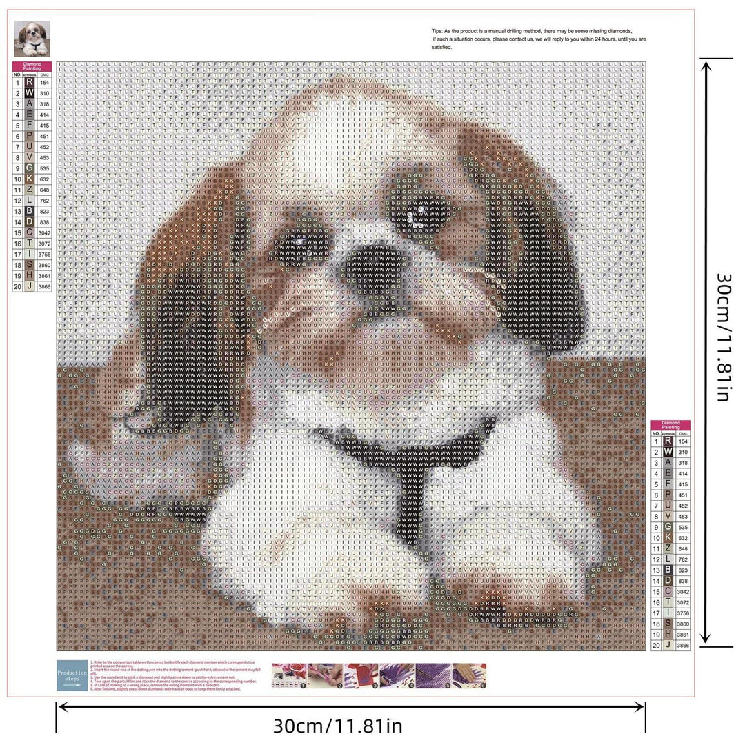 Shih Tzu Dog DIY Handmade Diamond Painting Animals Full Round Cross Stitch Mosaic Diamond Embroidery Wedding Decoration 11.8 x 11.8 Inch