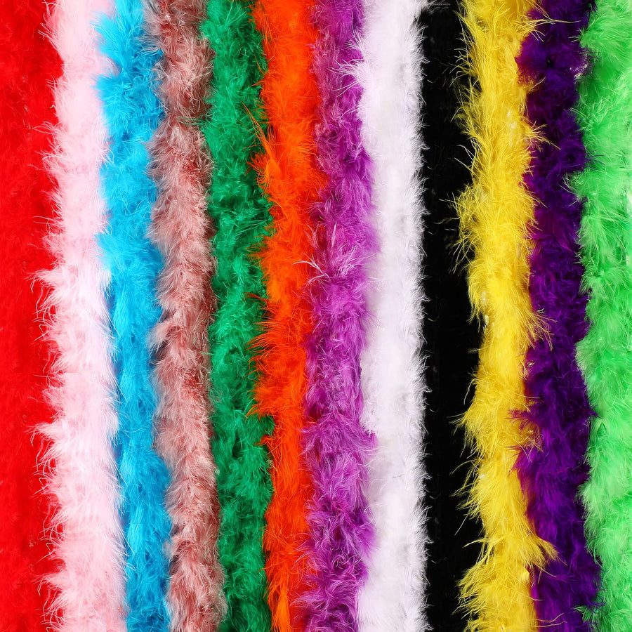 12 Pcs Colorful Feather Boas Christmas Marabou Feather Boa White Scarf Large Feathers Boas for Party Rainbow Boa Light Hot Purple White Boa Black Feathers Marabou Feather, 6.6 ft(Dark Color)