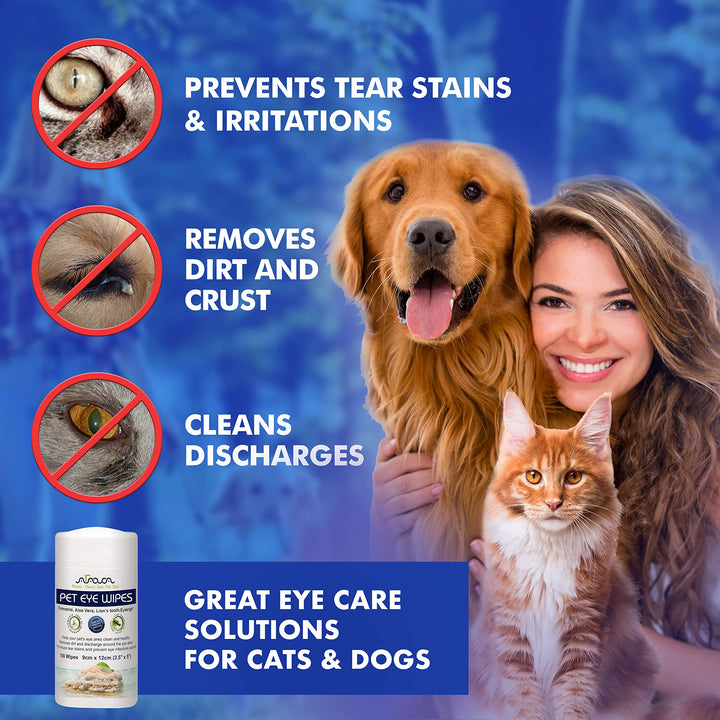 Arava Pet Eye Wipes for Dogs Cats Puppies &amp; Kittens - 100 Count - Natural and Aromatherapy Medicated Cat Dog Eye Wipes for Discharge and Crust - Removes Dirt, Prevents Tear Stains, Face Wipes for Dogs