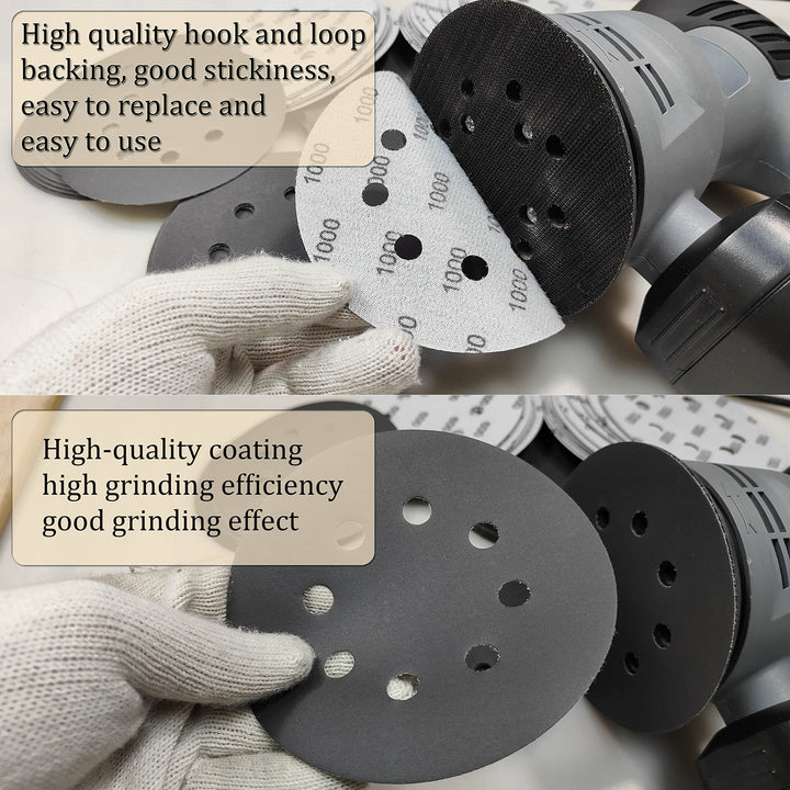 48PCS 5 inch 8 Hole #320-#5000 Sanding Discs 320 400 600 800 1000 1200 1500 2000 2500 3000 4000 5000 Grit Wet Dry Sandpaper Compatible for Random Orbital Sanders (#320-#5000 Grit Each 4PCS)