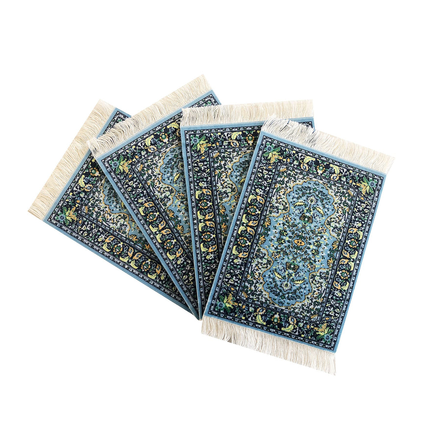 Carpet Coasters, Set 4 Turkish Rug Style Table Drink mats, Absorbent Kitchen and Dining Accessories, Spill & drip Protection