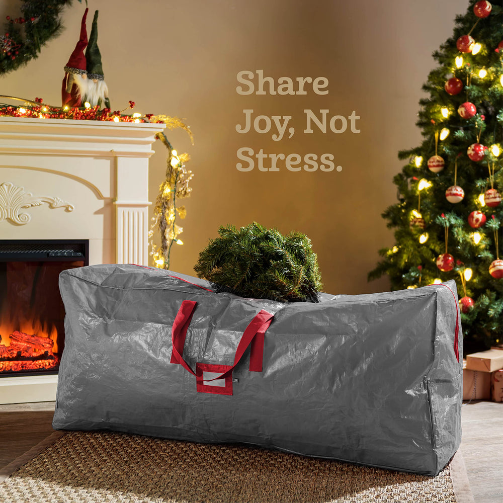 Zober Storage Bag for 9 Ft Artificial Christmas Trees - Plastic, Waterproof - Strong Handles, Labeling Card Slot - Red