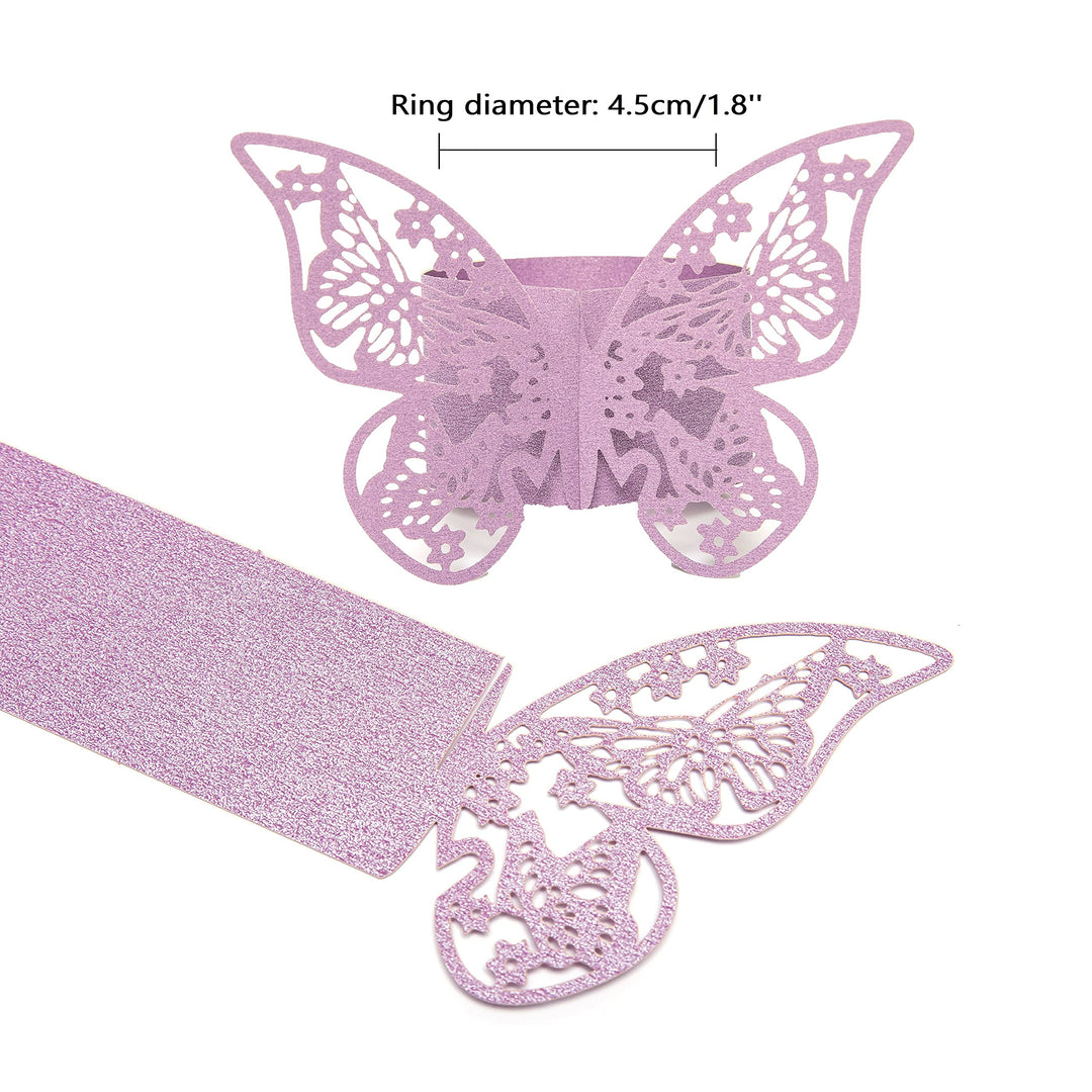 100 Pieces Napkin Rings, 3D Butterfly Paper Napkin Rings for Place Settings, Wedding Receptions, Dinner or Holiday Parties, Family Gatherings, DIY Decoration (Purple)