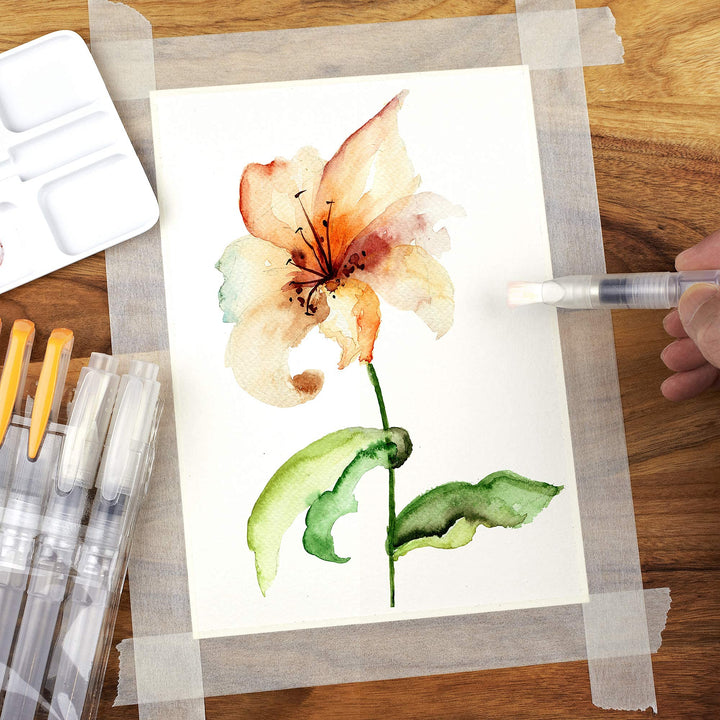 Water Brush Pens by Chromatek. Set of 6 Aqua Pen Painting Brushes. Including Online Video Tutorials and Downloadable Picture Templates. Ideal for All Water Soluble Pigment and Watercolor Media
