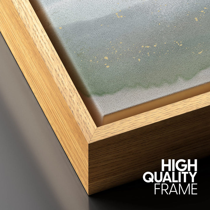 Framed Canvas Print Wall Art Gray &amp; Green Watercolor Sky with Birds Abstract Shapes Illustrations Modern Art Bohemian Scenic Colorful for Living Room, Bedroom, Office - 24x36 Natural