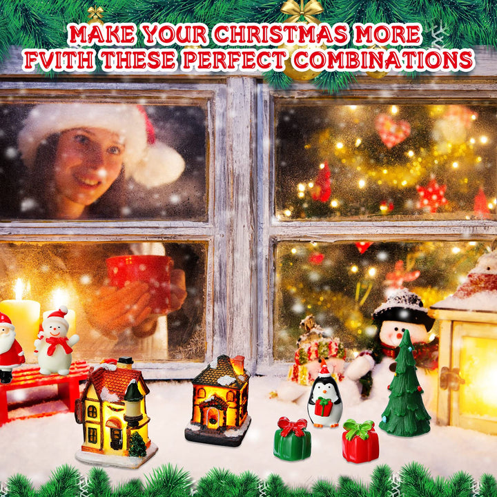 26 Pieces Christmas Village Sets Lighted Christmas Village Houses Xmas Light up Decorations Mini Village Accessories Christmas Collectible Buildings for Xmas Winter Decorations