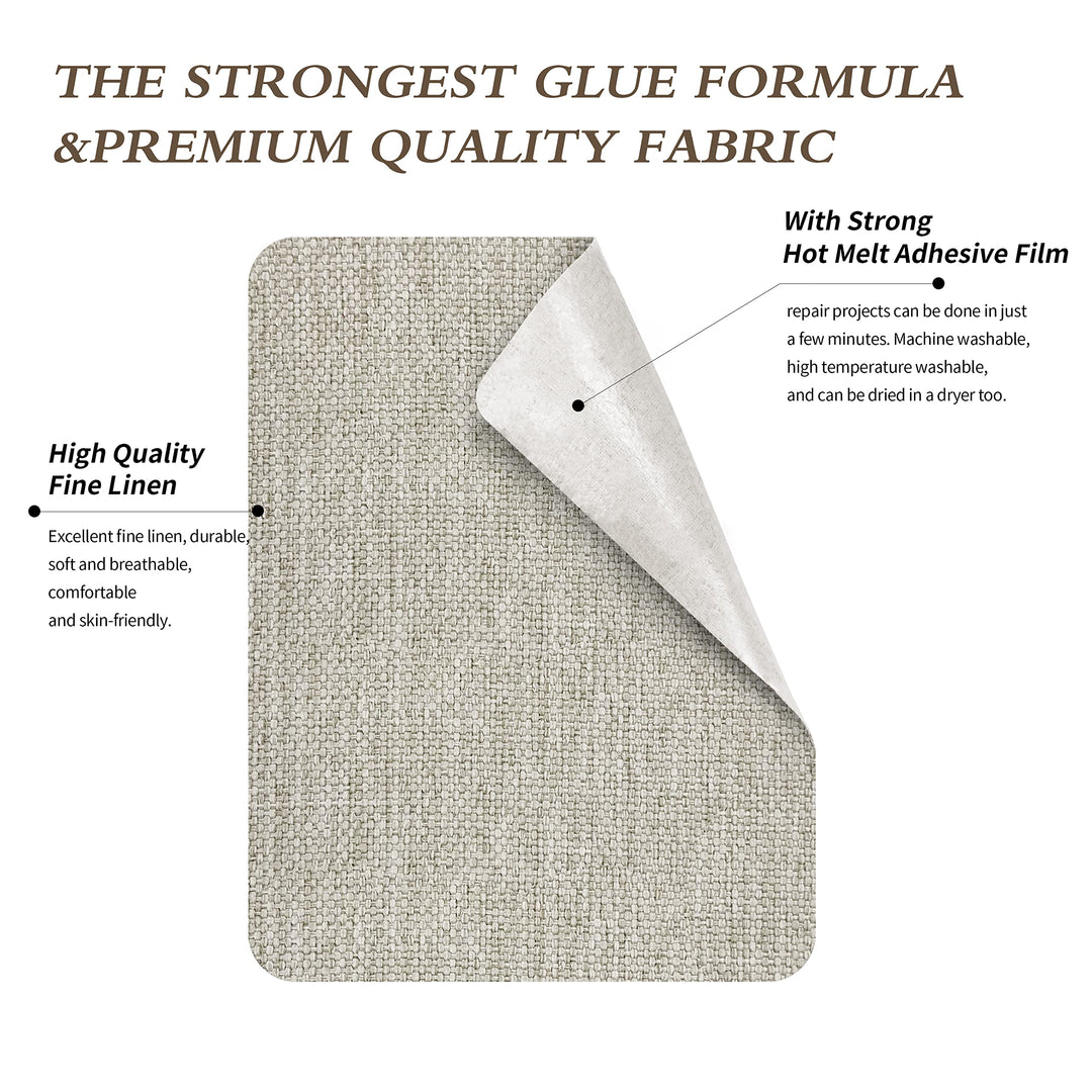 Linen Fabric Iron-on Repair Patch, Inside&amp;Outside Fabric Repair Patch, 3x60 with Backing Glue Linen Repair Decorative Patch kit (Cream-Gray)