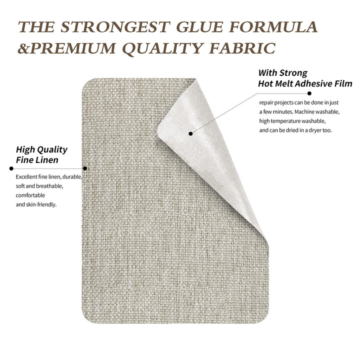 Linen Fabric Iron-on Repair Patch, Inside&amp;Outside Fabric Repair Patch, 3x60 with Backing Glue Linen Repair Decorative Patch kit (Cream-Gray)