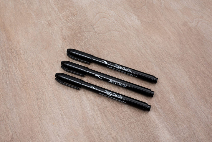 Kelly Creates Black Brush Pen Set-3 Pens (Fine,Medium,Large Tips)