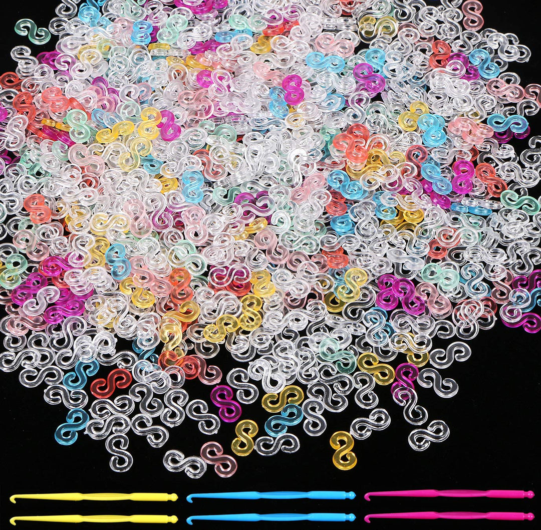 580 Pieces S Clips Crochet Hooks DIY for Rainbow Refill Kits Rubber Band Bracelets Clips S Connectors