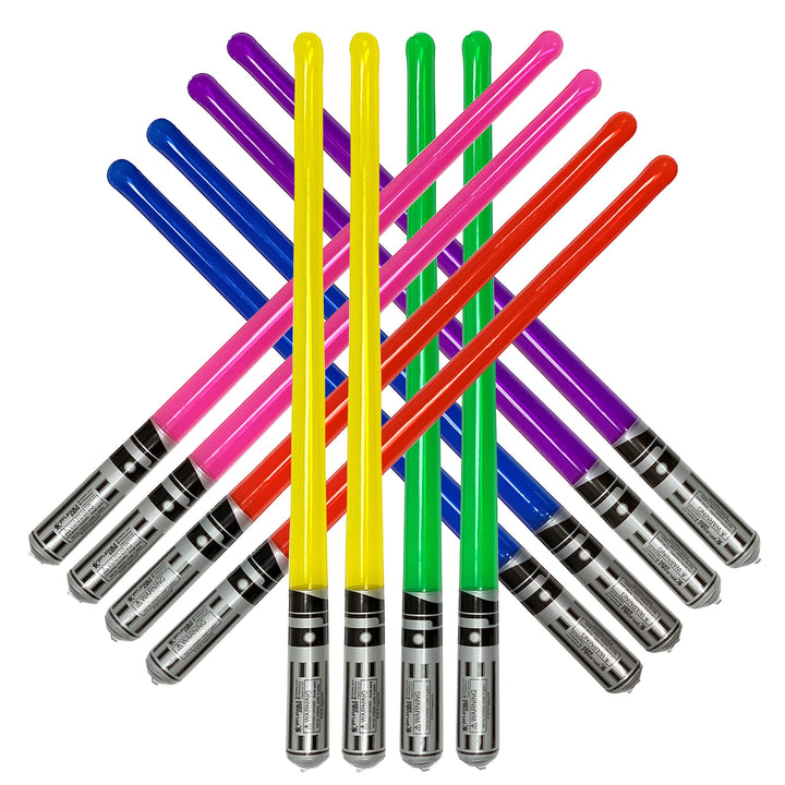 Pack of 12 Party Weight Inflatable Lightsaber- 2 Pink, 2 Red, 2 Yellow, 2 Green, 2 Blue, 2 Purple Rainbow Pack