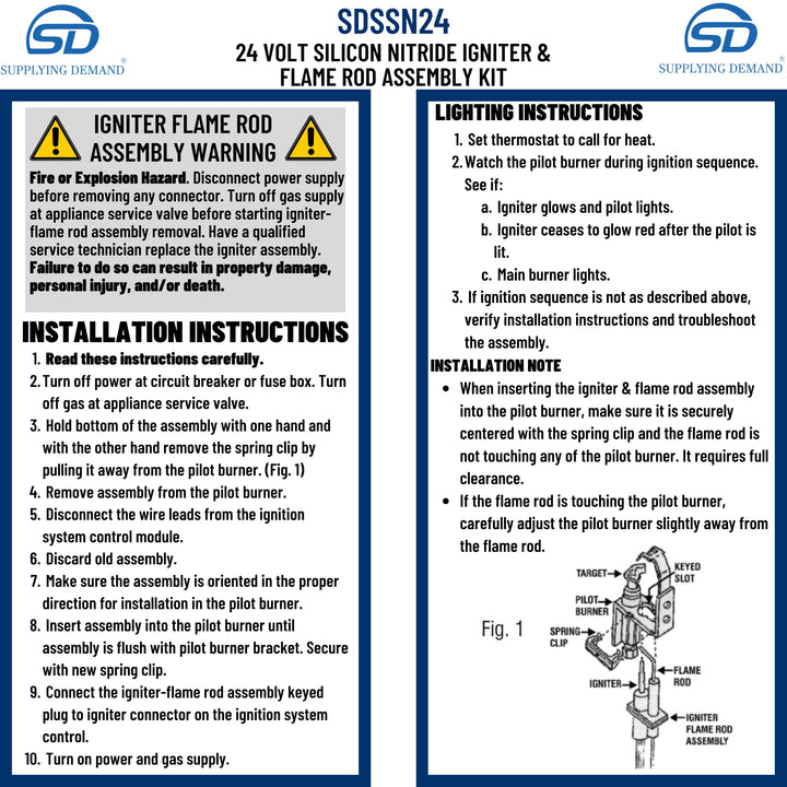 SSN24 2633222 Q3400A1024 Silicon Nitride Furnace Igniter Replacement
