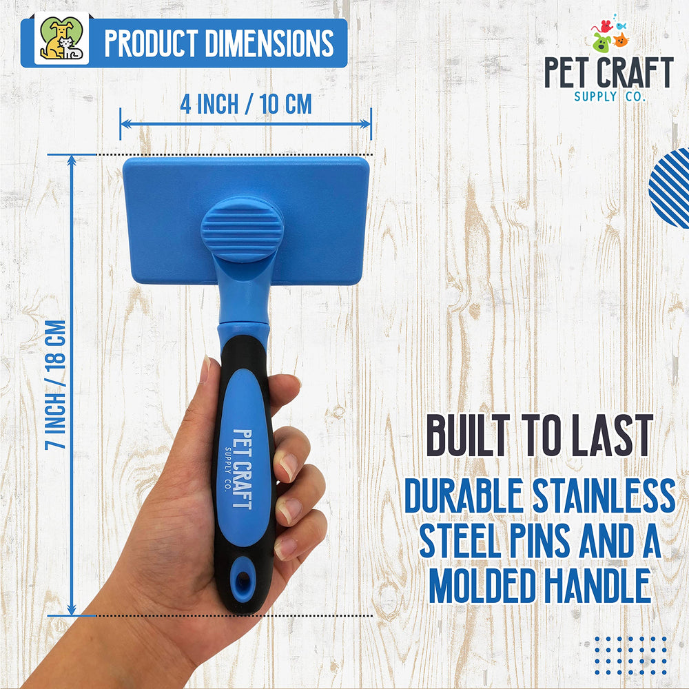 Self Cleaning Grooming Slicker Pet Brush for Cats and Dogs Short Long Haired Fur Small Medium Large Metal Pin Bristle Comb Undercoat DeShedding DeMatting Detangler Puppy Kitten Blue