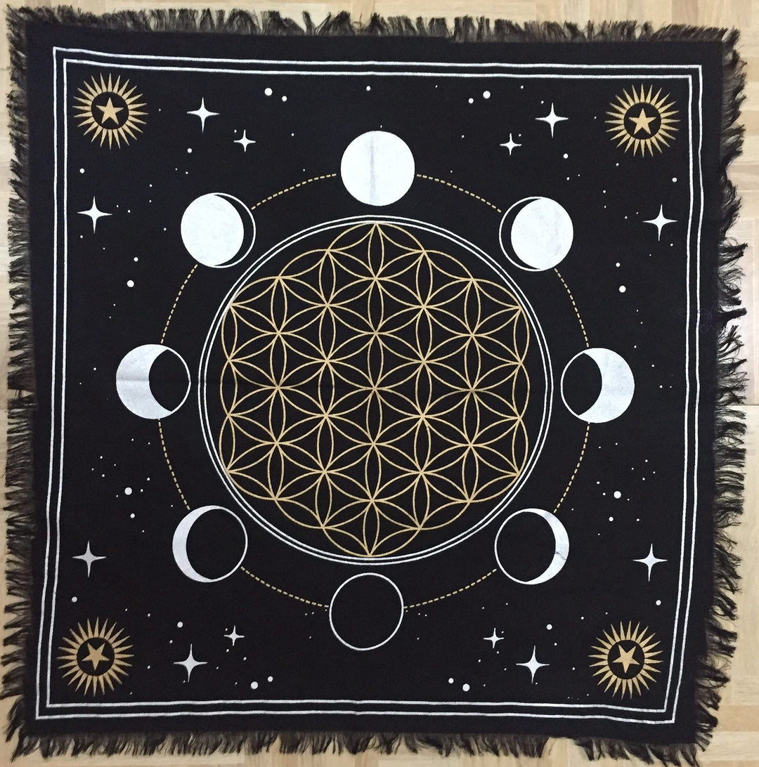 Altar Cloth Phases of Moon Sun, Star &amp; Moon Universe Premium Witchcraft Alter Tarot Spread Top Cloth Wicca Square Spiritual 18 by 18 Sacred Cloth (Moon Phases)