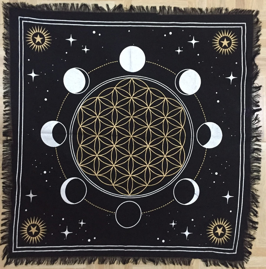 Altar Cloth Phases of Moon Sun, Star & Moon Universe Premium Witchcraft Alter Tarot Spread Top Cloth Wicca Square Spiritual 18 by 18 Sacred Cloth (Moon Phases)