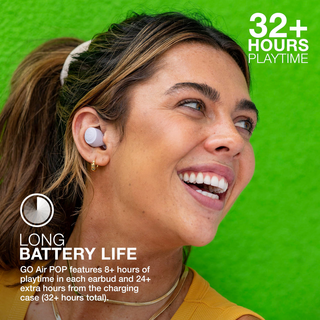 Go Air Pop True Wireless Bluetooth Earbuds + Charging Case, Lilac, Dual Connect, IPX4 Sweat Resistance, Bluetooth 5.1 Connection, 3 EQ Sound Settings Signature, Balanced, Bass Boost