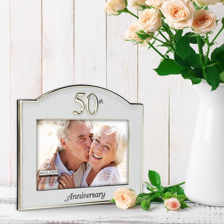 International Designs Wedding 50th Anniversary Two Tone Picture Frame, 4x6, Gold/Silver