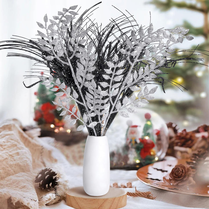 25 PCS Artificial Pine Leaves Branches-13.3x7 Inch Christmas Faux Greenery Pine Sprigs-Fake Cedar Pine Twigs Stems Picks for Craft DIY Christmas Garland Wreath and Home Garden Decoration
