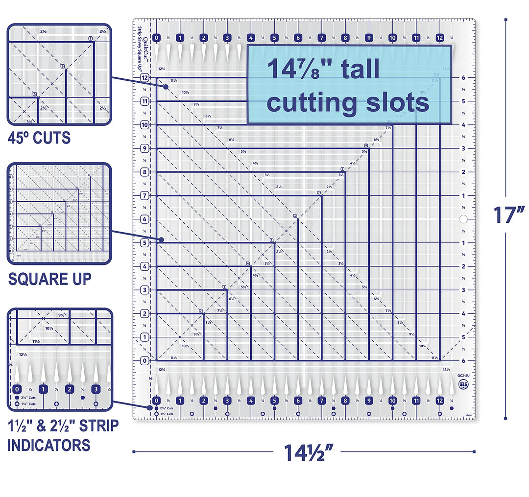 QuiltCut Strip Savvy Square Up Slotted Quilting Ruler, 