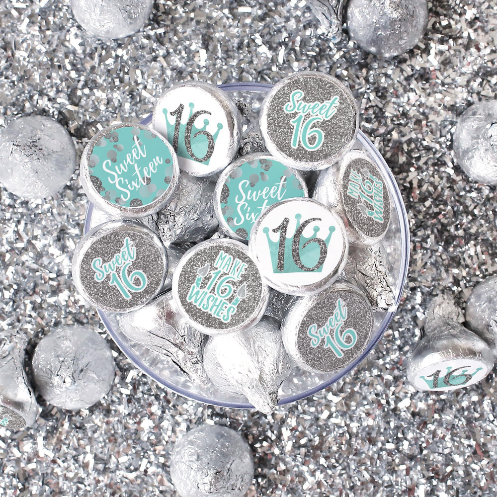 Sweet 16 Party Favor Stickers, 324 Count - Blue and Silver 16th Birthday Party Decorations, Sweet Sixteen Party Favors