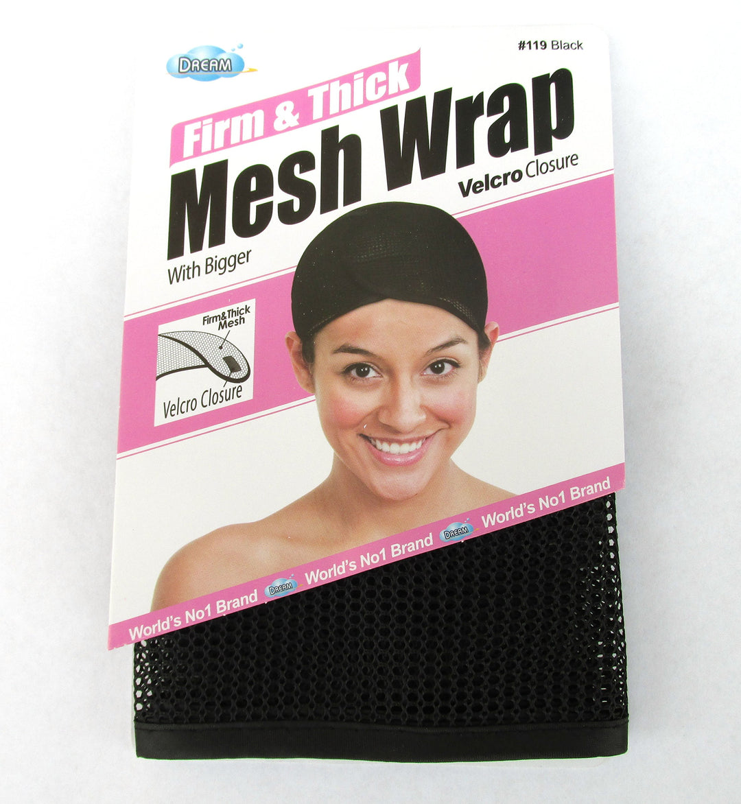 , Firm &amp; Thick Mesh Wrap with Velcro Closure (Item #119 Black), One size, cool mesh fabric, mesh, fabric, comfortable, soft material, velcro closure, weave, hair extension, wig cap