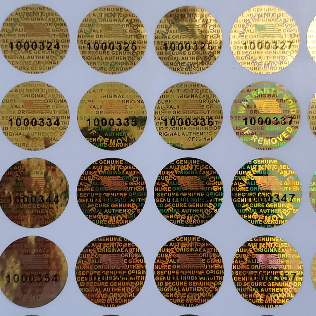 Golden Color 14 MM (0.53 inch) Round with Serial Number Hologram Labels Tamper Evident Stickers Security Void Seals Labels - Brand (500)