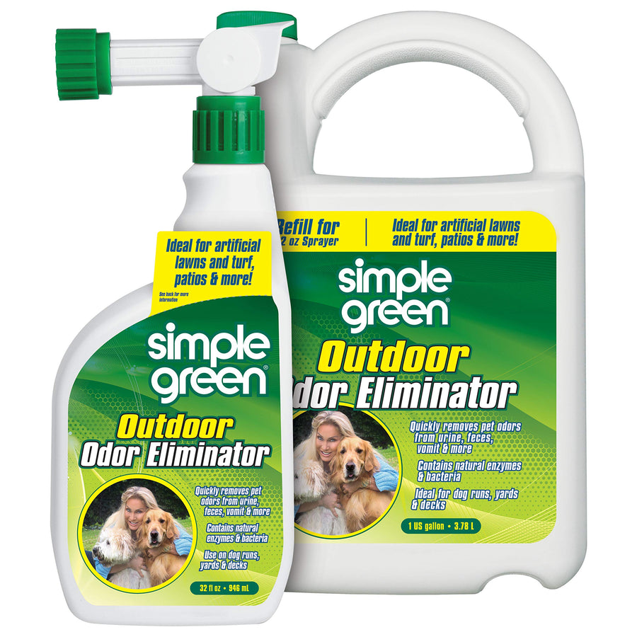 Outdoor Odor Eliminator for Pets, Dogs, Ideal for Artificial Grass & Patio (32 oz Hose End Sprayer & 1 Gallon Refill)
