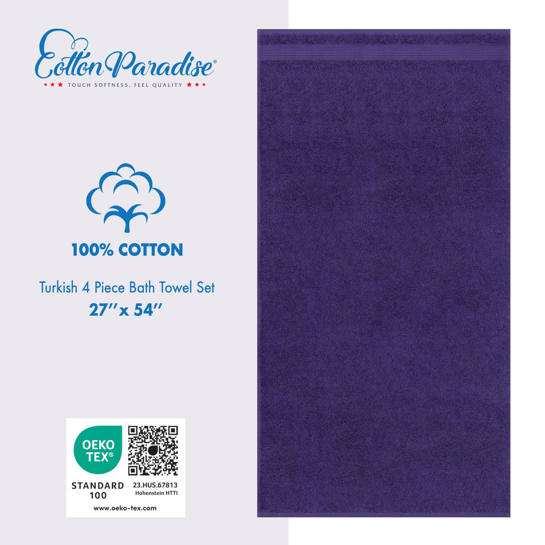 Bath Towels for Bathroom, 100% Cotton 4 Piece Turkish Bath Towel Set, Soft Plush Towels Clearance Bathroom Set, Purple Bath Towels