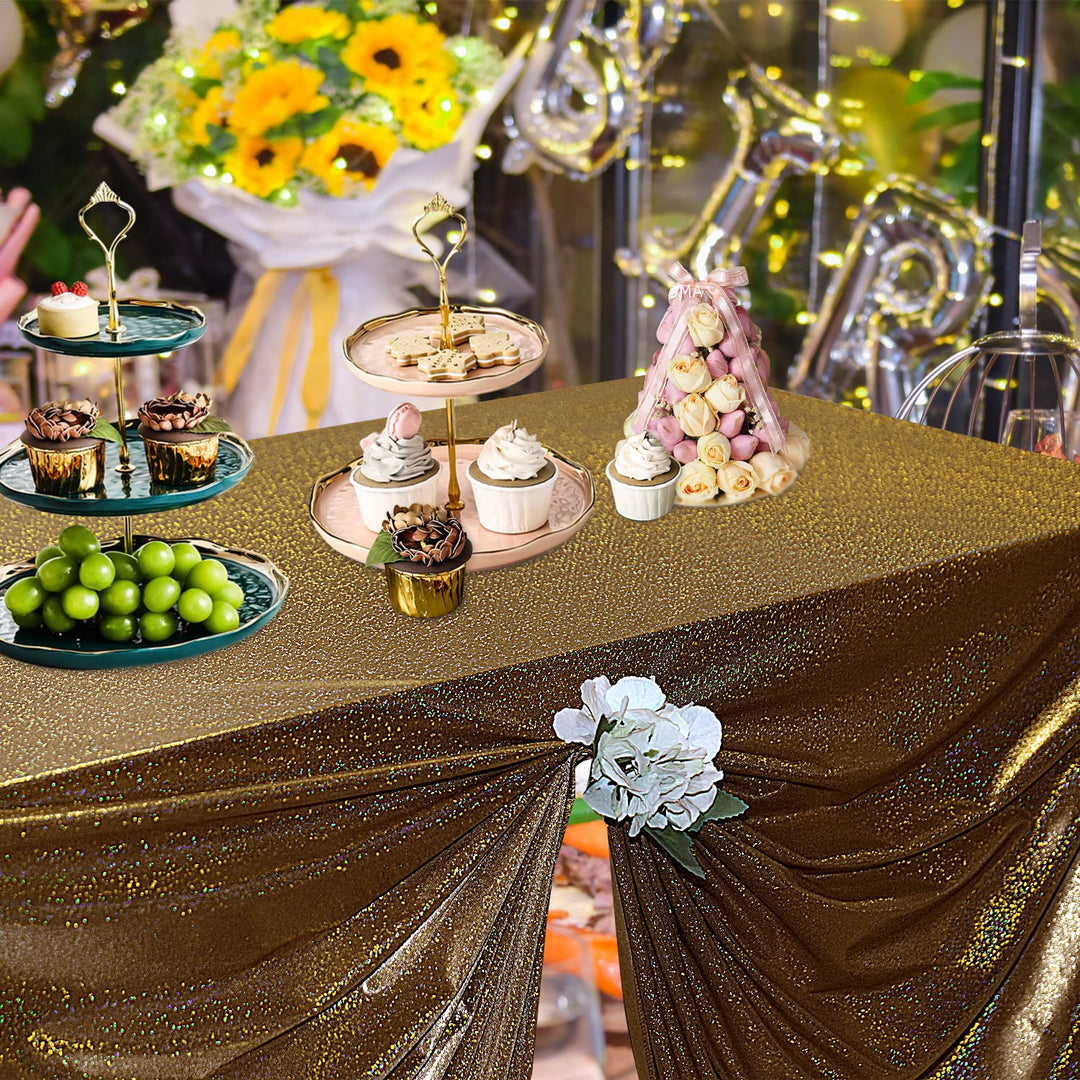 Sequin Tablecloth for Parties 60x84 Inch, Black &amp; Silver - Sparkle Glitter Table Cloth Laser Rectangle Table Cover Overlay for Wedding Baby Shower Ceremony Birthday Cake Table Holiday Banquet