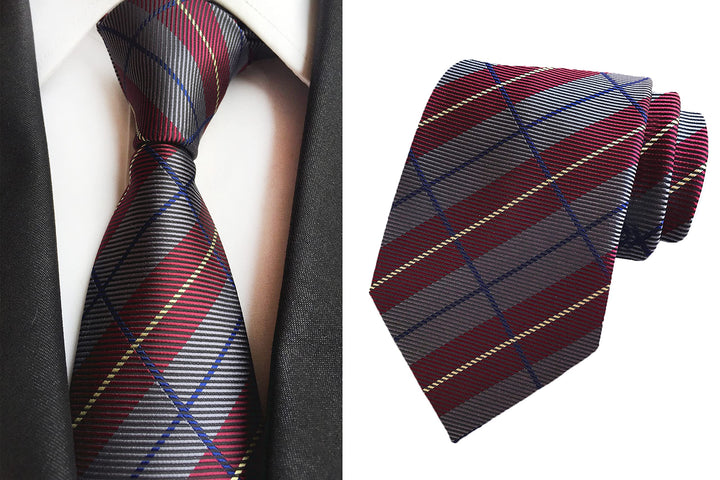 Men&#39;s Classic Silk Tie Stripe Plaid Neck Ties Necktie Mal One Size Burgundy
