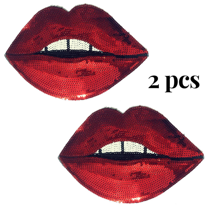 Special100% 2 PC Large Red Lips Patches,Iron On Patches Or Sew on for Clothing Glitter Sequin Embroidered, Red Sequins Lip Patch DIY Motif Embroidered Applique Craft